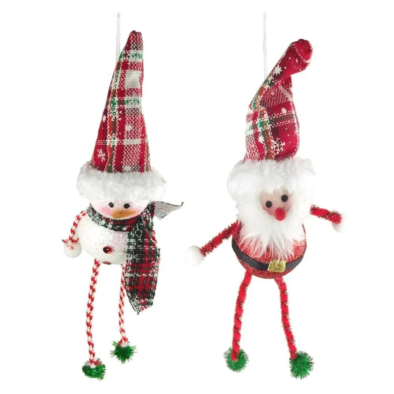 10 inch long legged christmas ornaments white red set of 2