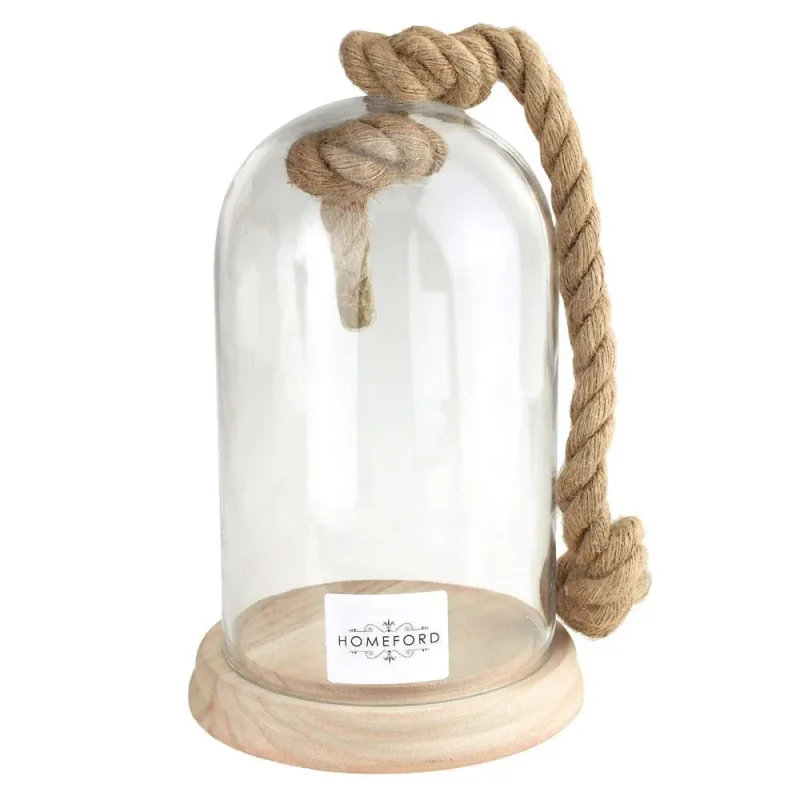 11 inch clear glass dome with rope handle