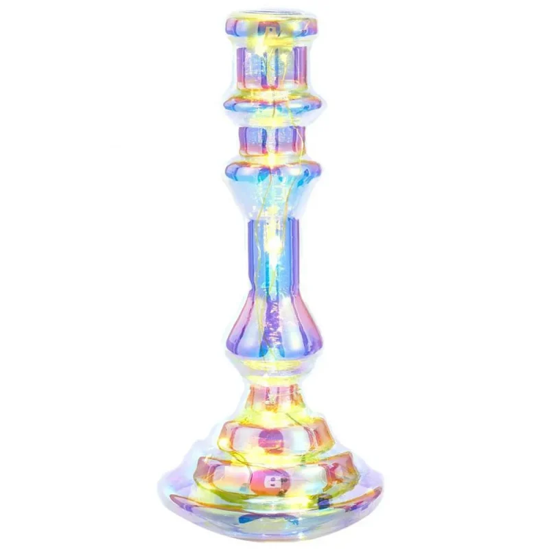 11 inch iridescent led glass candle holder