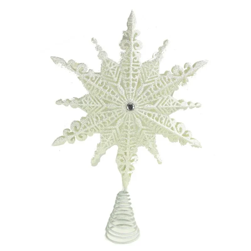 11 inch white star tree topper ancient high shine design