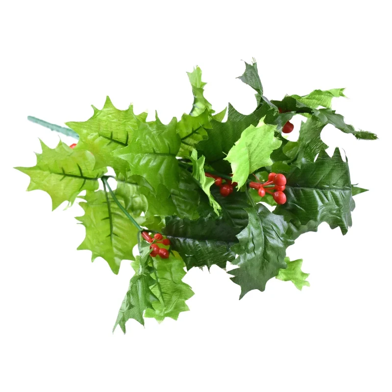 12 christmas holly bush pick with berries polyester