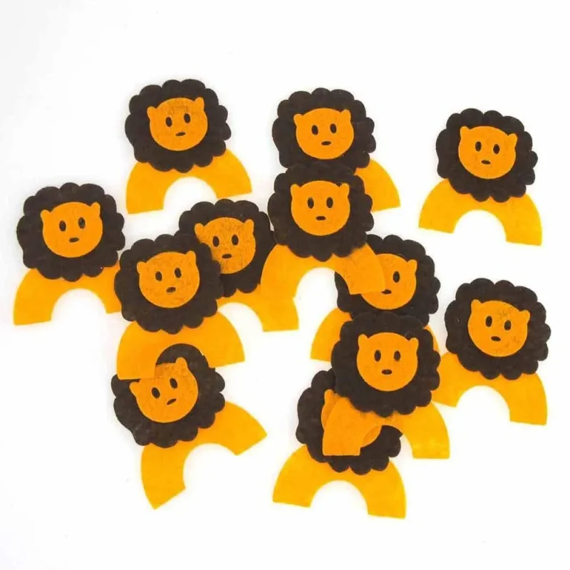 12 piece 2 brown orange felt lion animals set