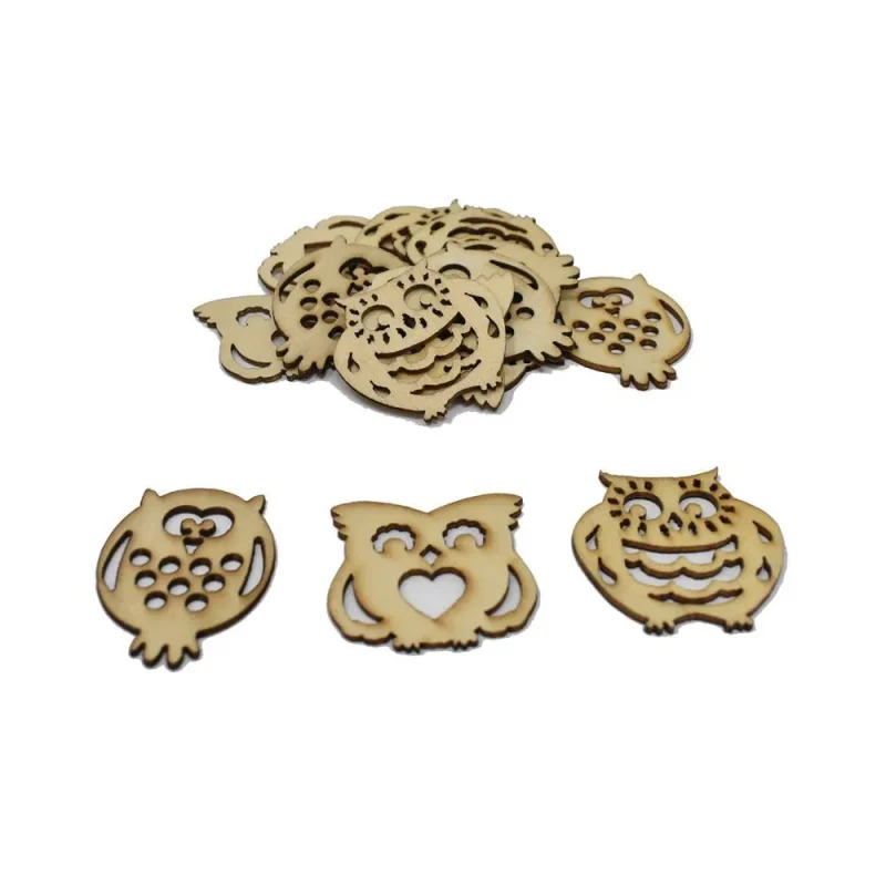 12 piece assorted natural wood laser cut owls