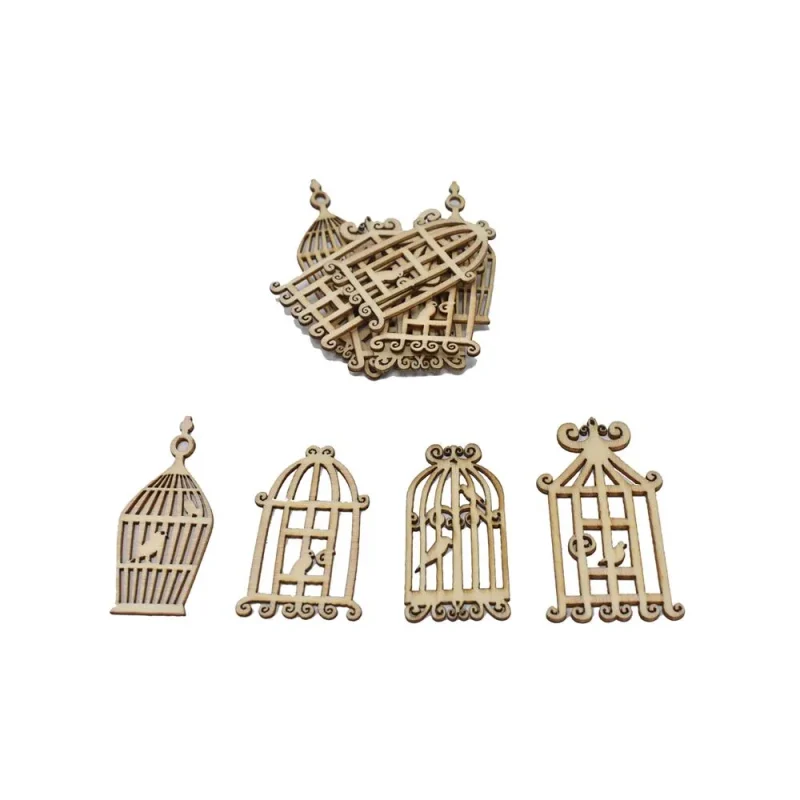 12 piece natural wood laser cut birdcages assorted