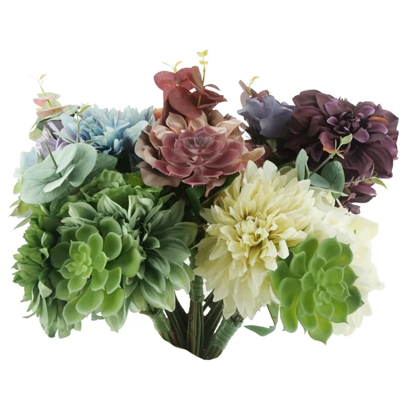 15 artificial dahlia rose succulent set