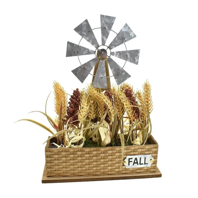 15 inch windmill basket with artificial wheat