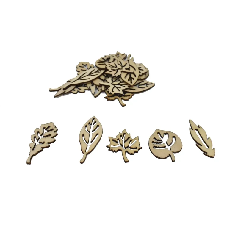 15 piece natural laser cut wood leaves set