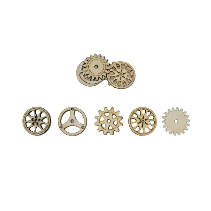 15 piece natural wood gears cogs set