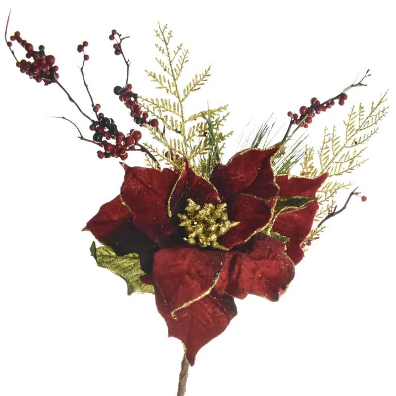 17 velvet poinsettia berries pine pick