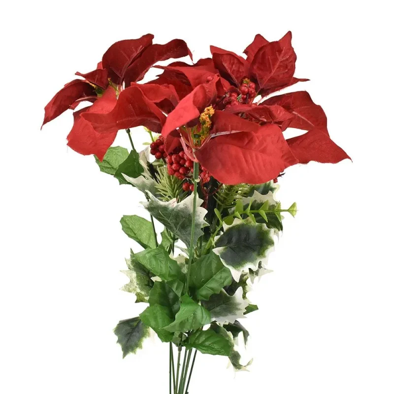 18 inch artificial poinsettia holly spray