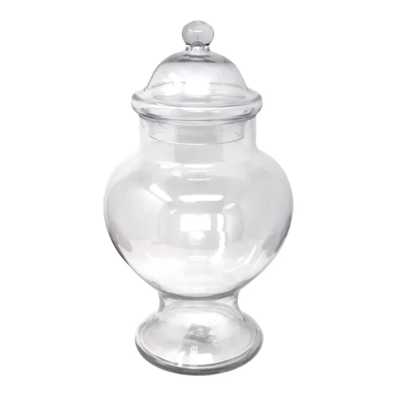 18 inch glass apothecary jar with rounded stem clear candy storage