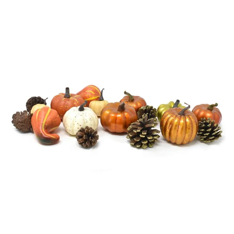 18 piece artificial fall decor set pumpkins pinecones