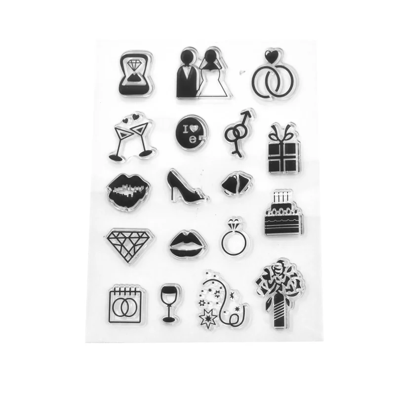 18 piece silicone wedding icon clear stamps