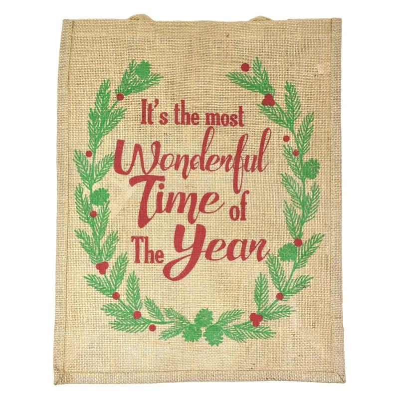 18x14 inch natural jute christmas tote bag