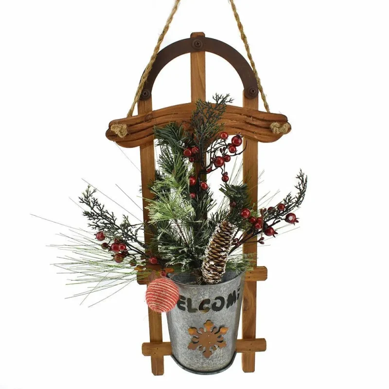 20 hanging sled planter with artificial flower garland