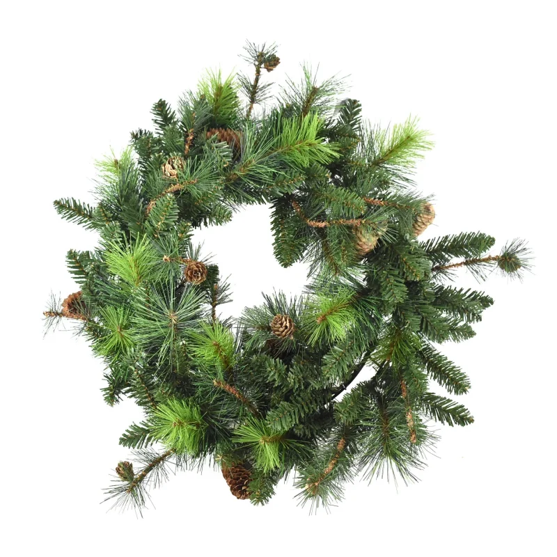 24 christmas pine branch wreath with pine cones