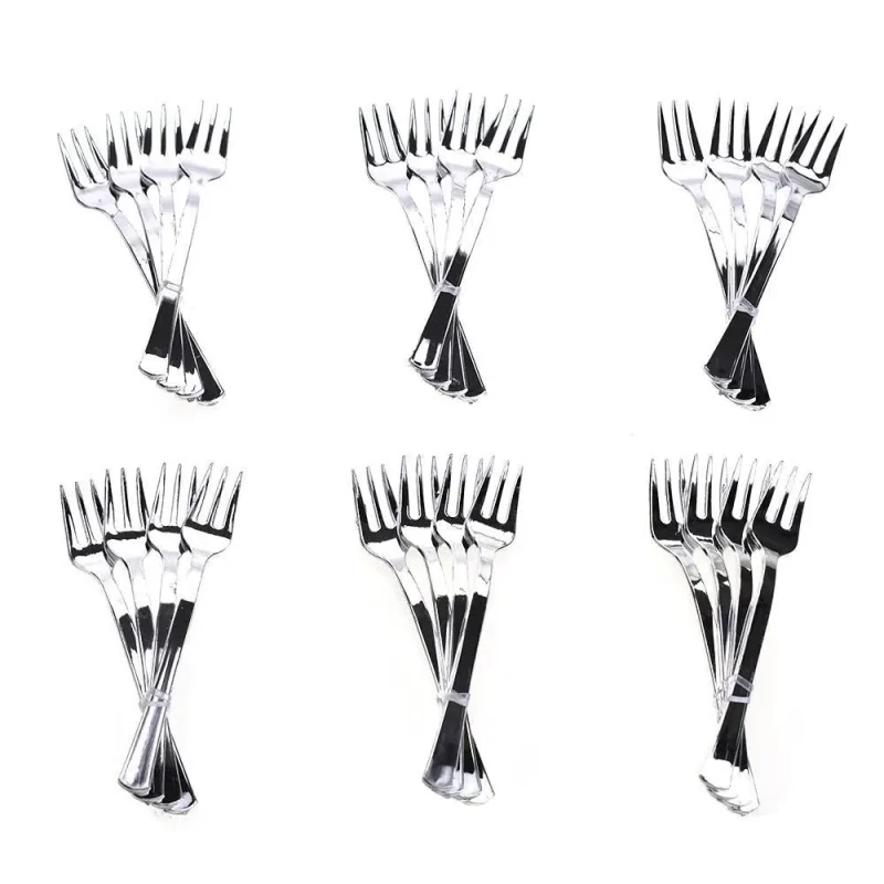 24 pack disposable silver 4 inch cocktail forks