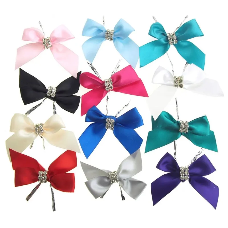 3 inch satin bows with rhinestones 4 pack