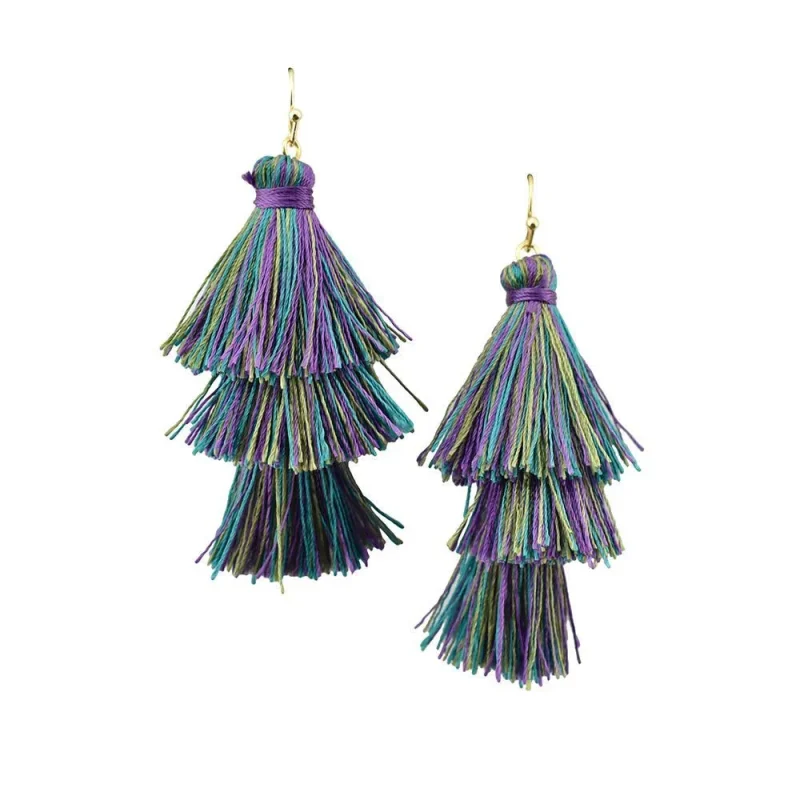 3 layer tassel earrings 2 25 inch drop