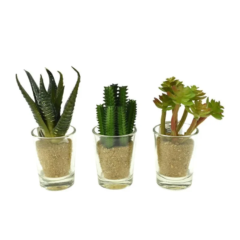 3 piece 4 inch glass planter artificial cacti set