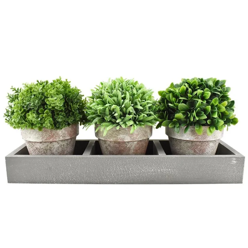 3 piece artificial greenery set with pots in tray 13 1 4 inch