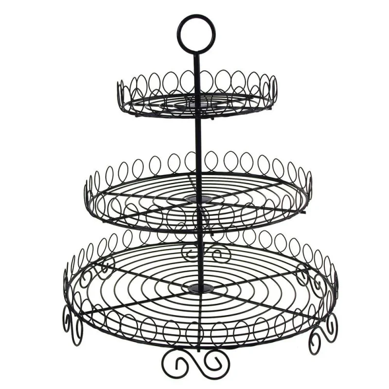 3 tier black metal wire cupcake stand 13 inch round