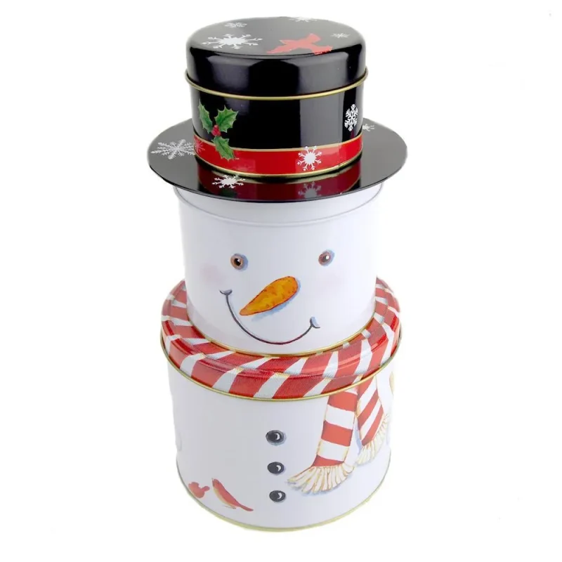 3 tier snowman christmas tin box 10 5 inch