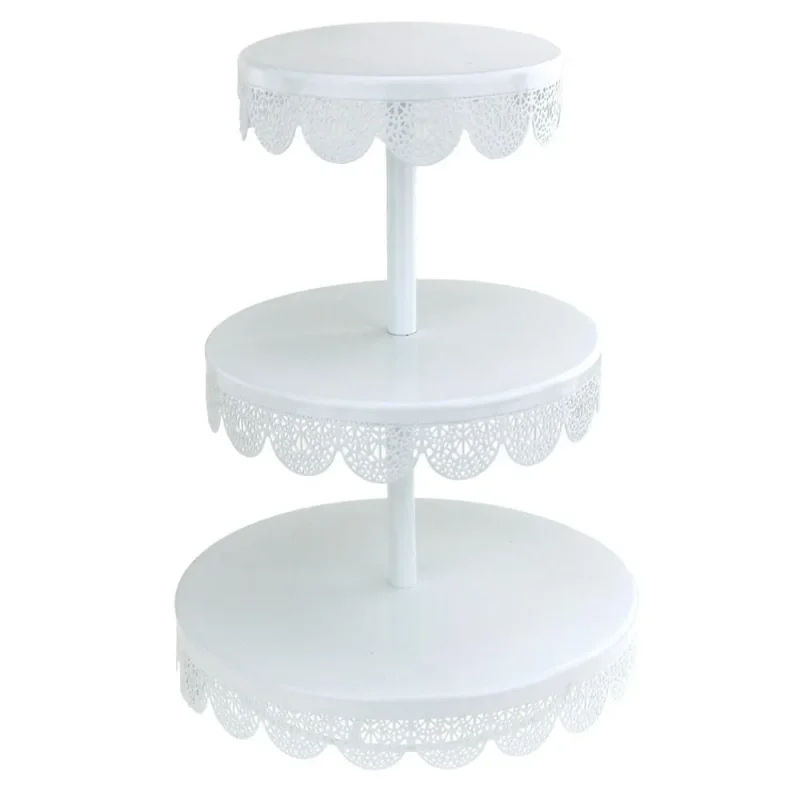 3 tier white metal round cupcake stand 14 inch eyelet edge