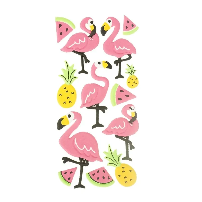 3d flocked flamingo stickers 13 pack