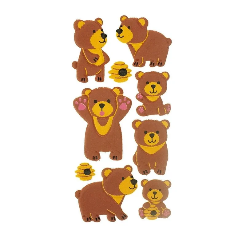 3d flocked honey bear stickers 9 pack