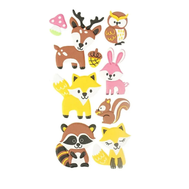 3d flocked woodland animal stickers 9 pack