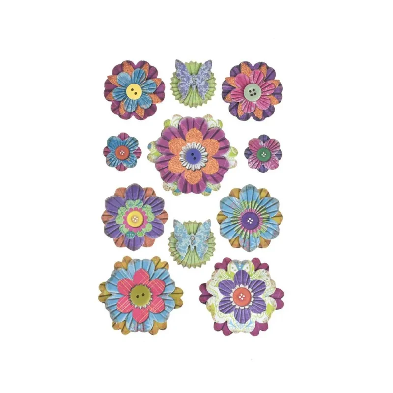 3d floral paper stickers 11 piece set