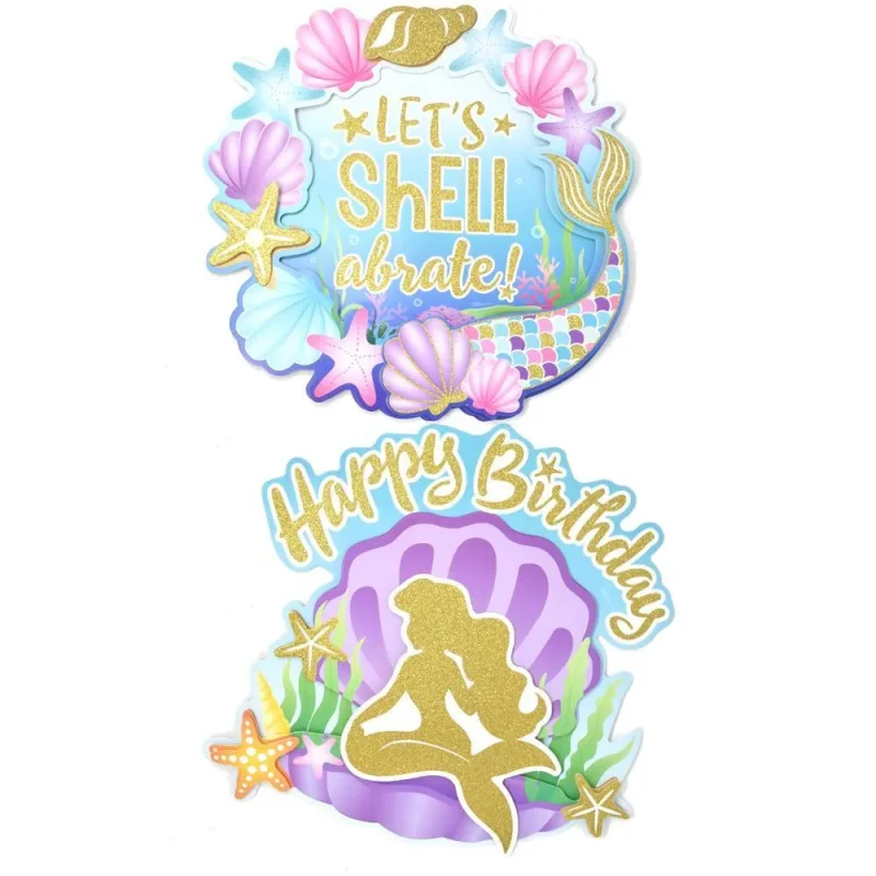 3d glitter mermaid party decor cutouts 12 inch 2 pack