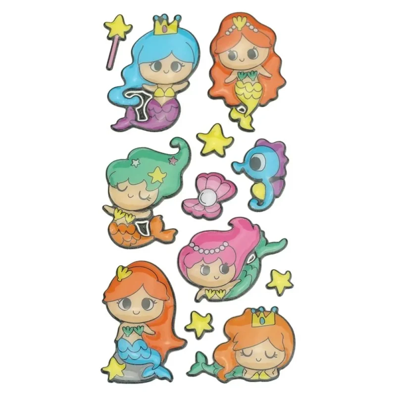 3d glossy mermaid puffy stickers 12 pack