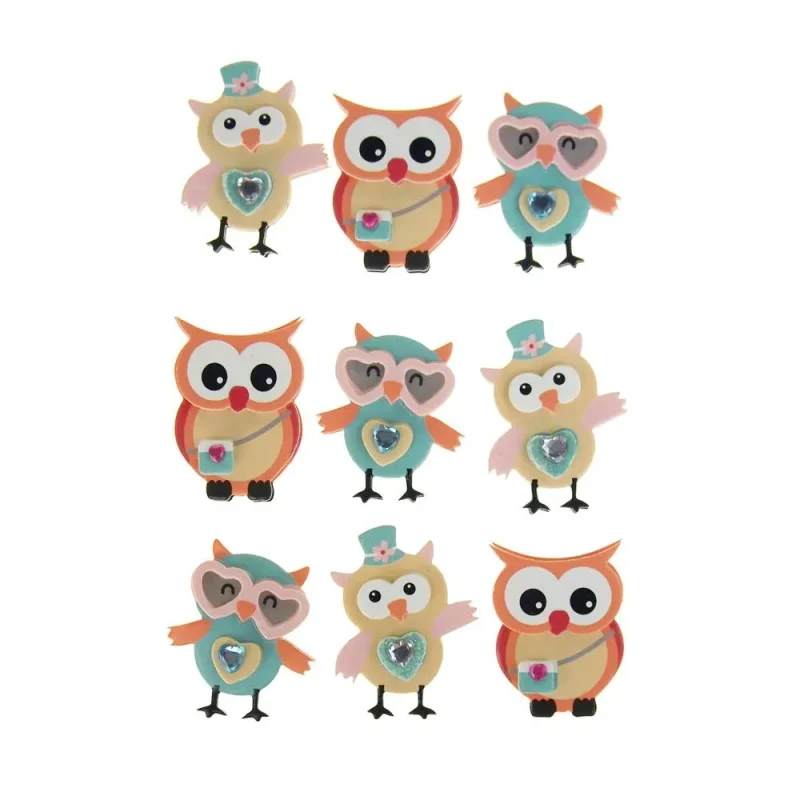 3d owl stickers handmade set of 9