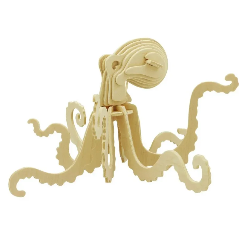 3d sea octopus wooden puzzle 4 75 inch natural diy kit