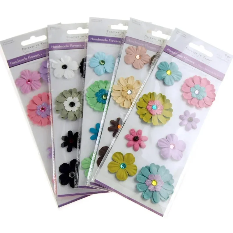 3d self adhesive assorted paper flowers 8 pack