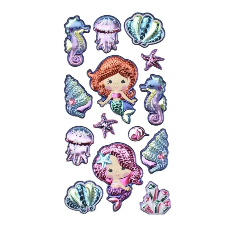 3d sequin mermaid puffy stickers 14 pack