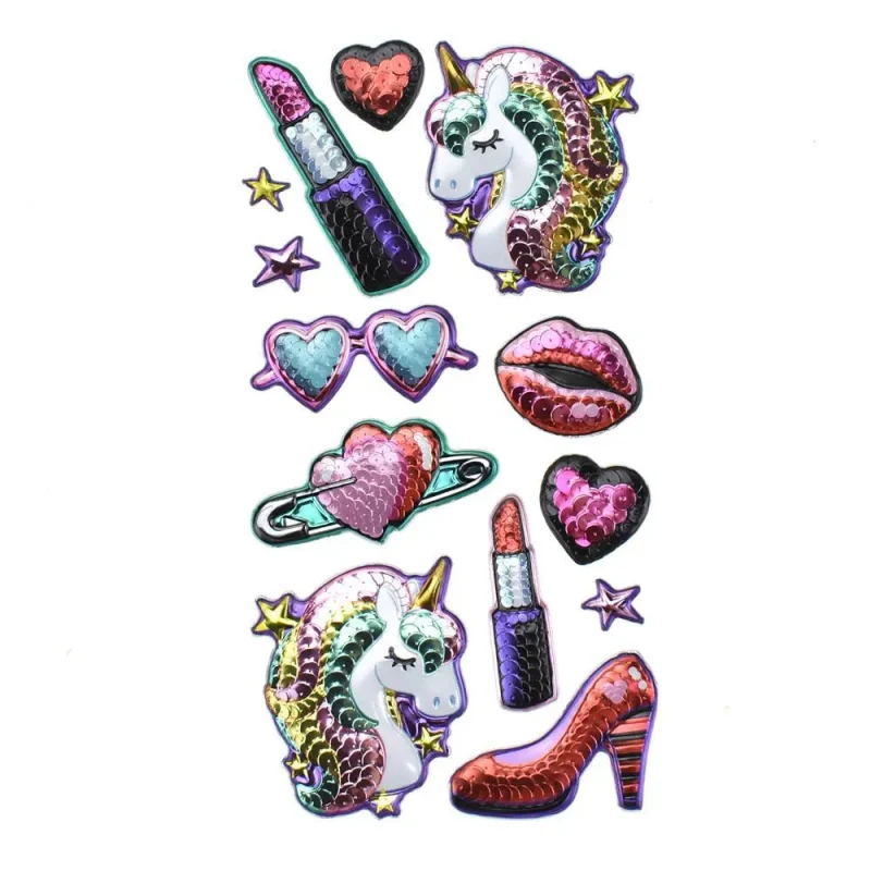 3d sequin unicorn puffy stickers 13 pack