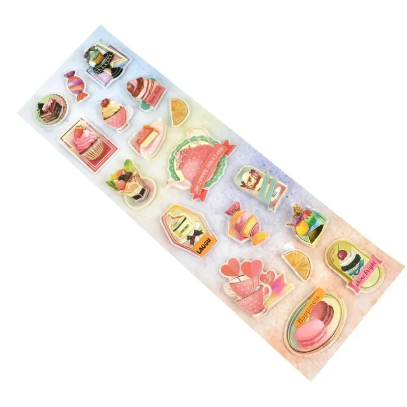 3d tea sweets paper stickers 18 piece set