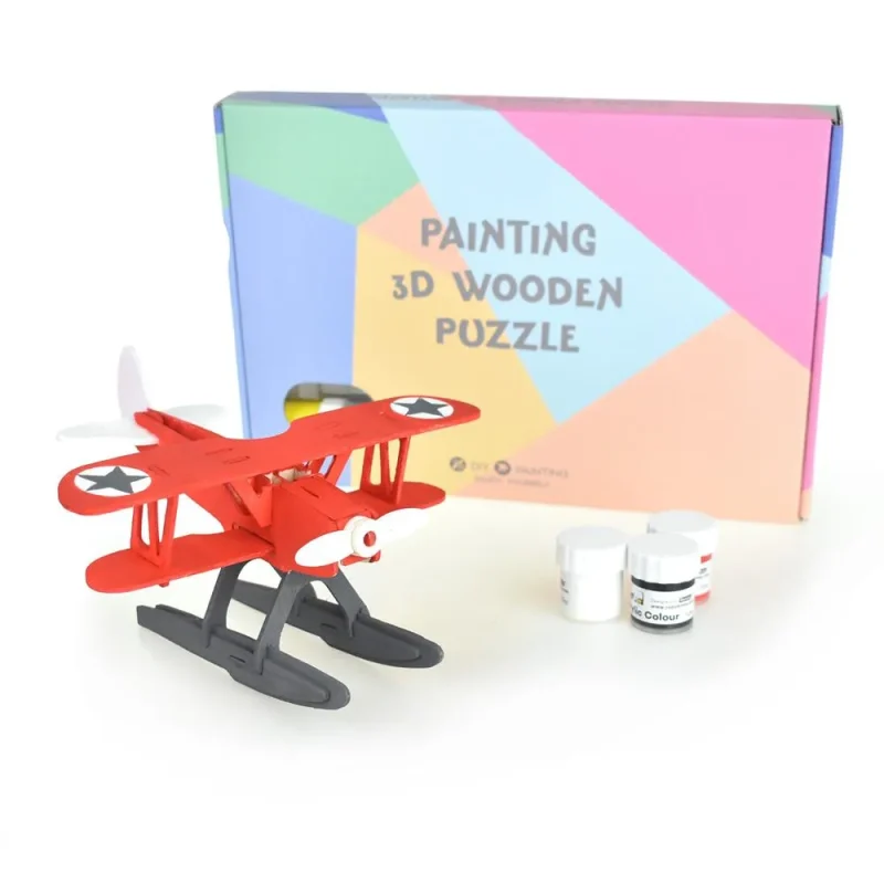 3d wooden hydroplane puzzle 4 inch diy painting kit