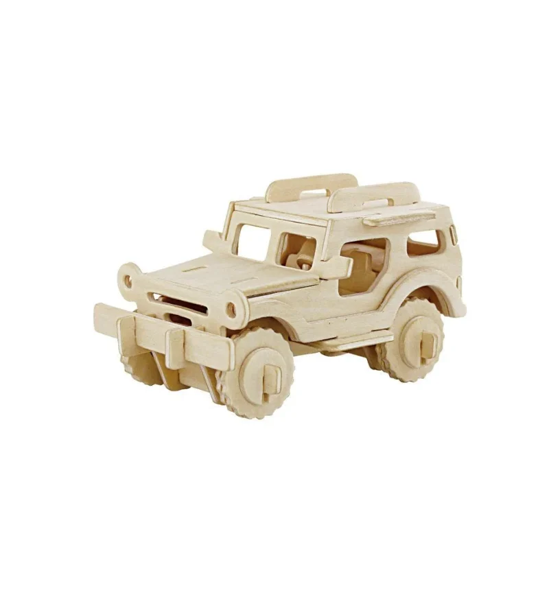 3d wooden jeep puzzle natural 2 75 inch diy kit