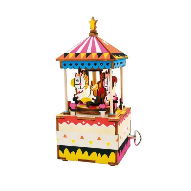 3d wooden music box puzzle merry go round 6 75