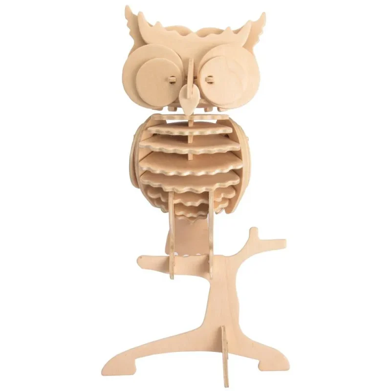 3d wooden owl puzzle natural 9 25 inch diy kit