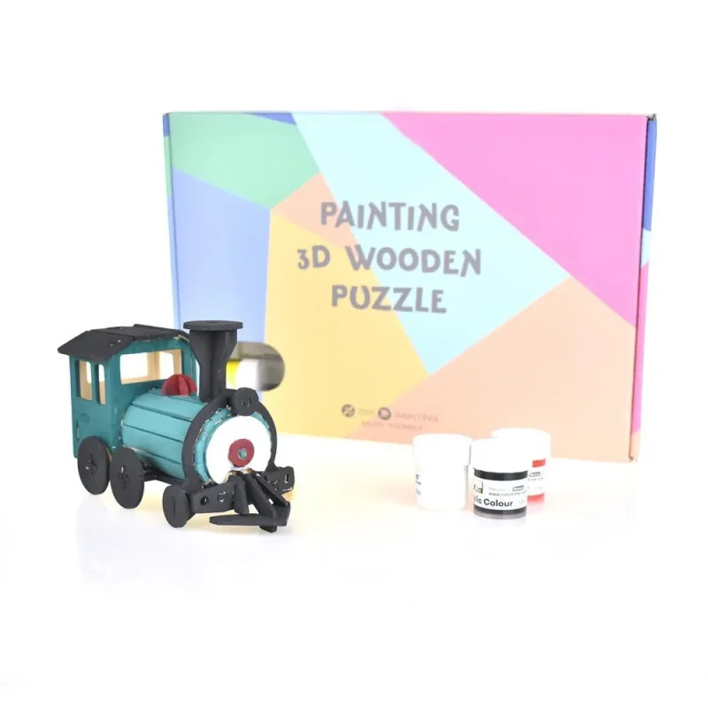 3d wooden steam train puzzle 4 inch diy painting kit