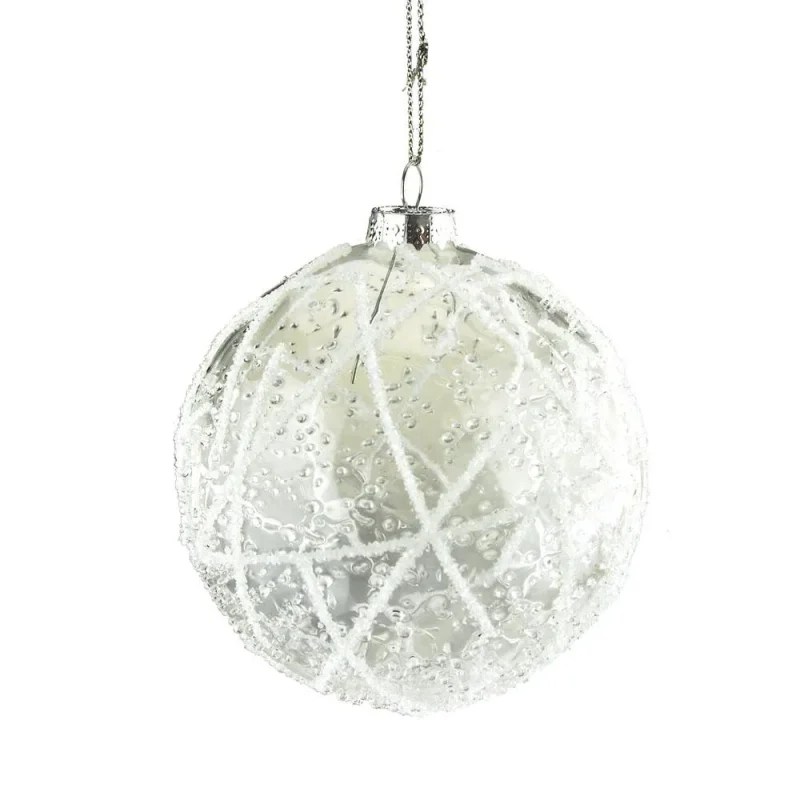 4 clear glass christmas ball with icy white beading