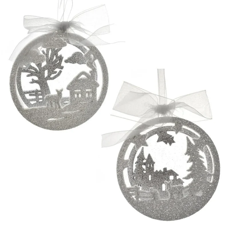 4 inch acrylic half ball ornaments 2 piece winter scene