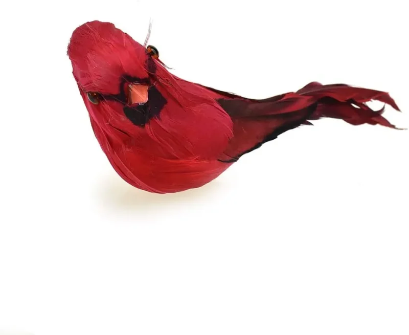 4 inch feathered cardinal bird clip