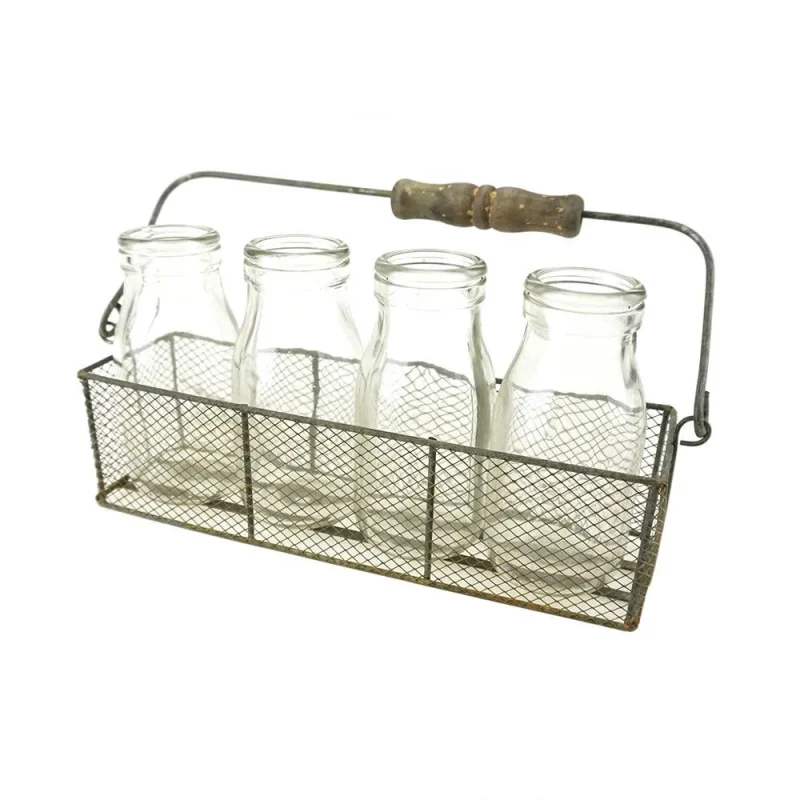 4 jar metal caddy with chicken wire 10 inch