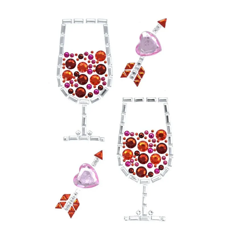 4 piece red wine glass rhinestone heart stickers